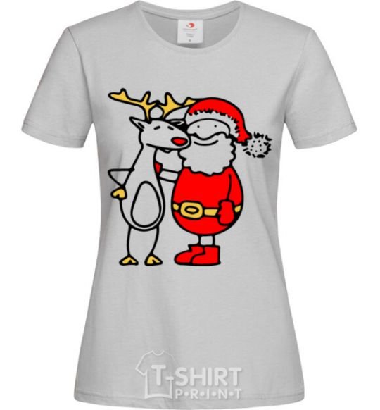 Women's T-shirt Santa Claus and a moose grey фото