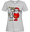 Women's T-shirt Santa Claus and a moose grey фото