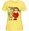 Women's T-shirt Santa Claus and a moose cornsilk фото