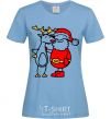 Women's T-shirt Santa Claus and a moose sky-blue фото