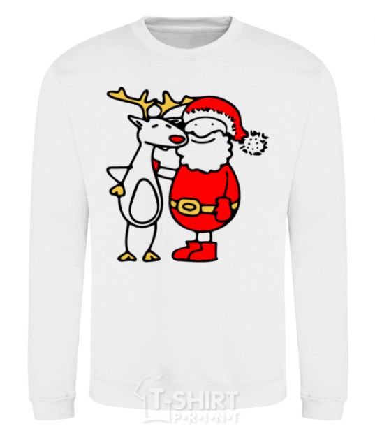 Sweatshirt Santa Claus and a moose White фото