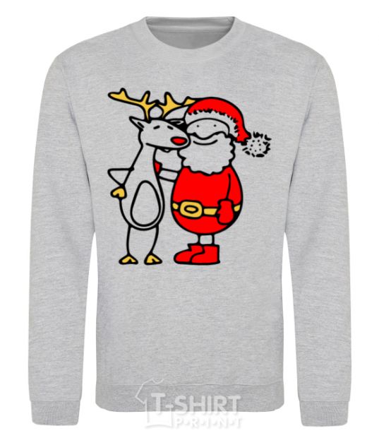 Sweatshirt Santa Claus and a moose sport-grey фото