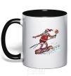 Mug with a colored handle Santa Claus is a snowboarder black фото