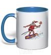 Mug with a colored handle Santa Claus is a snowboarder royal-blue фото