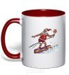 Mug with a colored handle Santa Claus is a snowboarder red фото