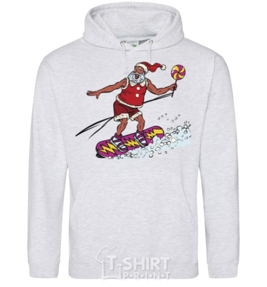 Men`s hoodie Santa Claus is a snowboarder sport-grey фото