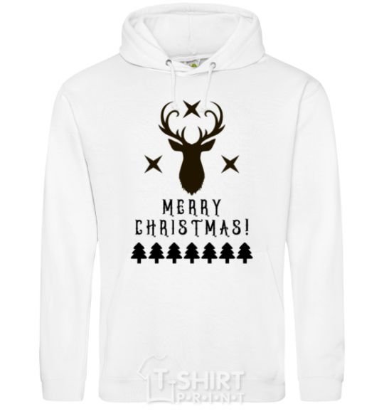 Мужская толстовка (худи) Merry Christmas Black Deer Белый фото