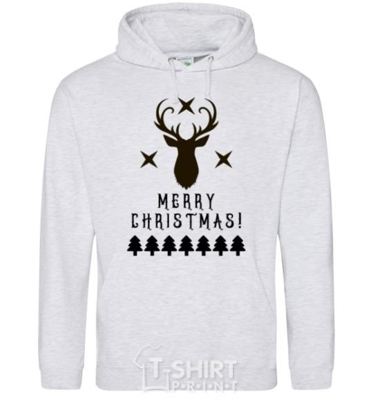 Мужская толстовка (худи) Merry Christmas Black Deer Серый меланж фото