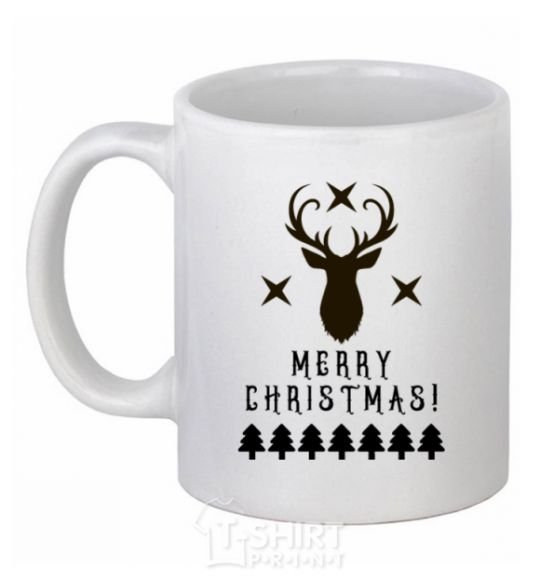 Ceramic mug Merry Christmas Black Deer White фото