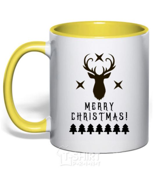 Mug with a colored handle Merry Christmas Black Deer yellow фото