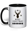 Mug with a colored handle Merry Christmas Black Deer black фото
