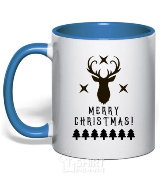 Mug with a colored handle Merry Christmas Black Deer royal-blue фото