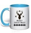 Mug with a colored handle Merry Christmas Black Deer sky-blue фото