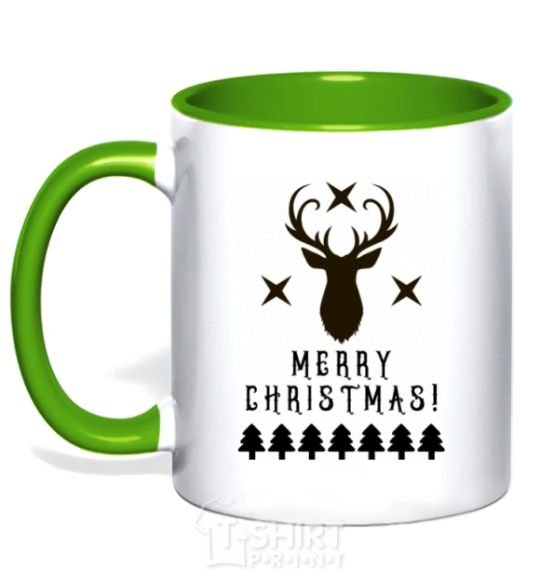 Mug with a colored handle Merry Christmas Black Deer kelly-green фото