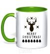 Mug with a colored handle Merry Christmas Black Deer kelly-green фото