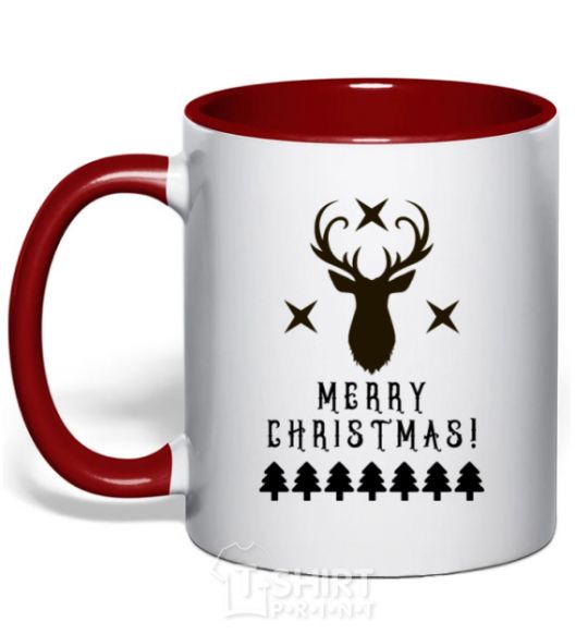 Mug with a colored handle Merry Christmas Black Deer red фото