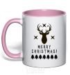 Mug with a colored handle Merry Christmas Black Deer light-pink фото