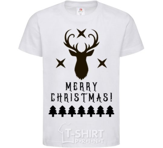 Kids T-shirt Merry Christmas Black Deer White фото