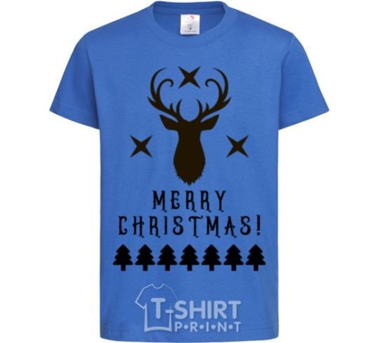 Kids T-shirt Merry Christmas Black Deer royal-blue фото