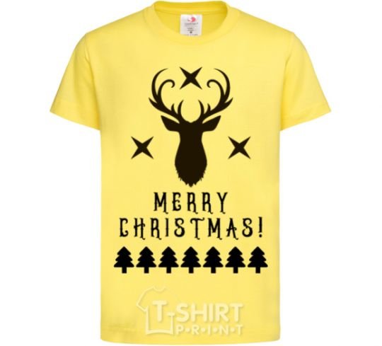 Kids T-shirt Merry Christmas Black Deer cornsilk фото