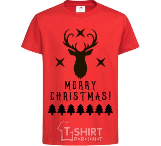 Kids T-shirt Merry Christmas Black Deer red фото