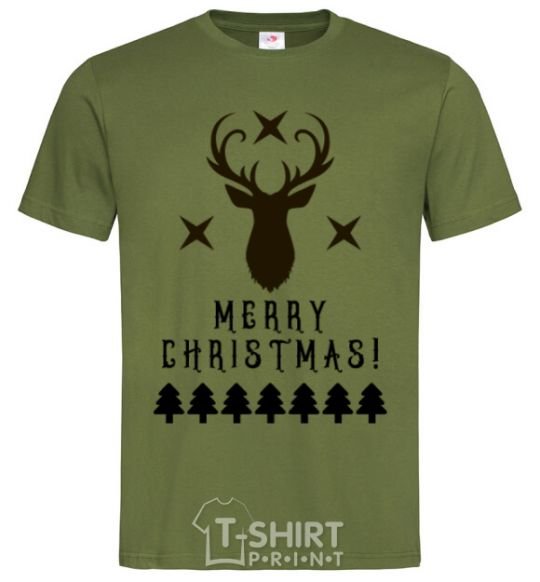 Мужская футболка Merry Christmas Black Deer Оливковый фото