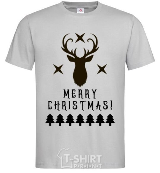 Men's T-Shirt Merry Christmas Black Deer grey фото
