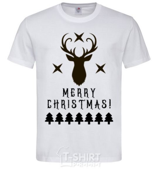 Men's T-Shirt Merry Christmas Black Deer White фото