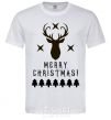 Men's T-Shirt Merry Christmas Black Deer White фото