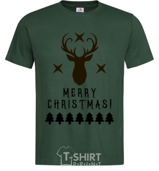 Men's T-Shirt Merry Christmas Black Deer bottle-green фото