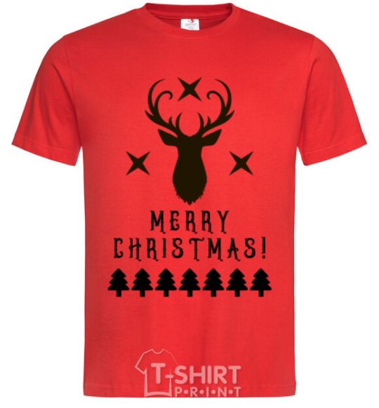 Men's T-Shirt Merry Christmas Black Deer red фото