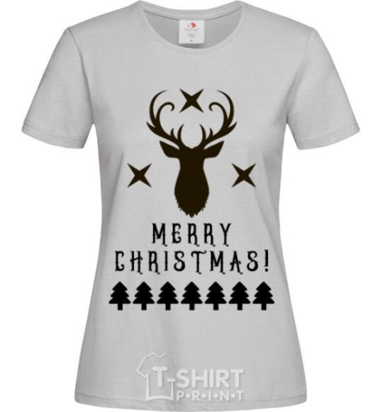 Women's T-shirt Merry Christmas Black Deer grey фото