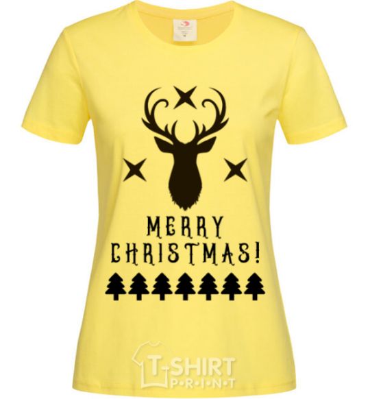 Women's T-shirt Merry Christmas Black Deer cornsilk фото