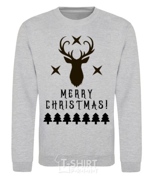 Свитшот Merry Christmas Black Deer Серый меланж фото