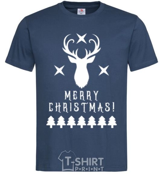 Men's T-Shirt Merry Christmas Black Deer navy-blue фото