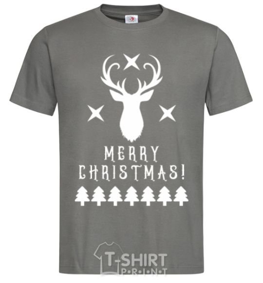 Men's T-Shirt Merry Christmas Black Deer dark-grey фото