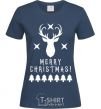 Women's T-shirt Merry Christmas Black Deer navy-blue фото