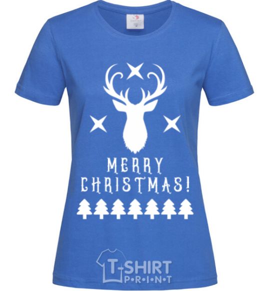 Women's T-shirt Merry Christmas Black Deer royal-blue фото