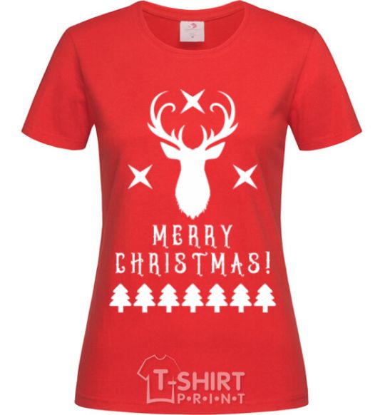 Women's T-shirt Merry Christmas Black Deer red фото