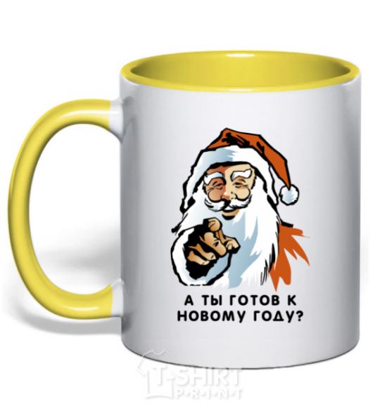Mug with a colored handle Are you ready for New Year's Eve yellow фото