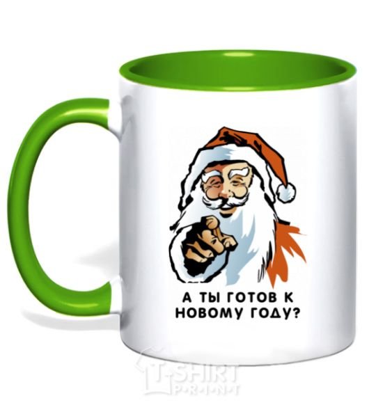 Mug with a colored handle Are you ready for New Year's Eve kelly-green фото