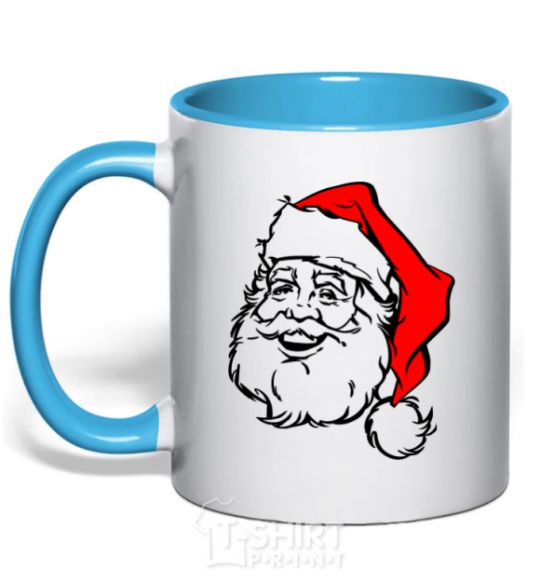 Mug with a colored handle Santa sky-blue фото