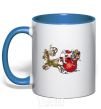 Mug with a colored handle Santa on a sleigh royal-blue фото