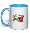Mug with a colored handle Santa on a sleigh sky-blue фото