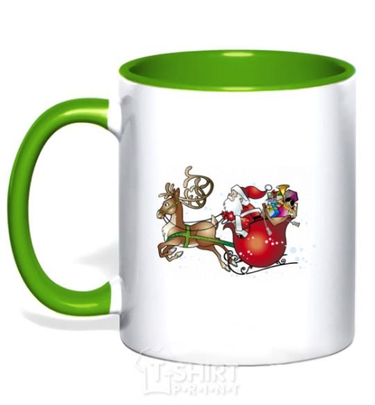 Mug with a colored handle Santa on a sleigh kelly-green фото