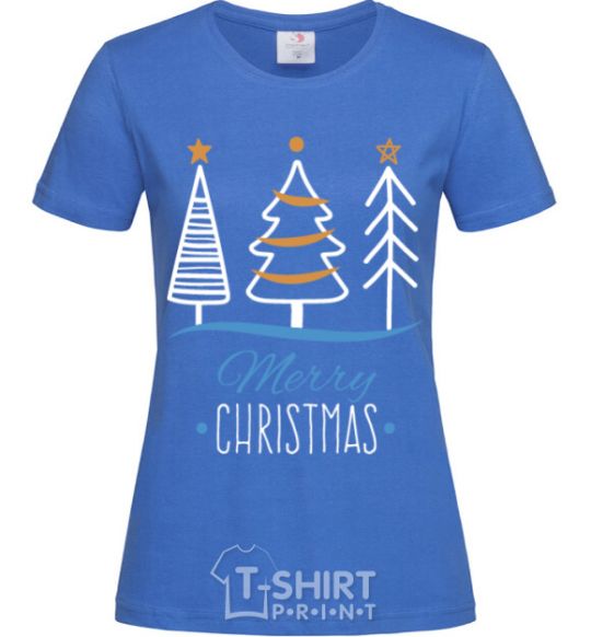 Women's T-shirt Merry Christmas inscription royal-blue фото