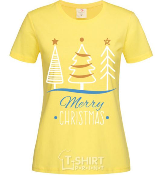 Women's T-shirt Merry Christmas inscription cornsilk фото