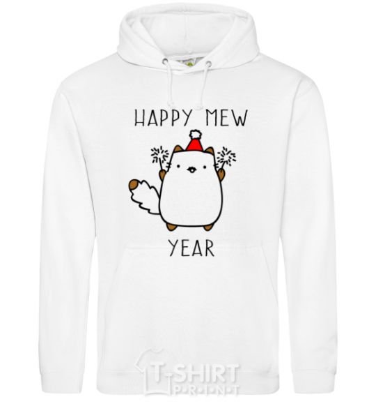 Men`s hoodie Happy Mew Year White фото