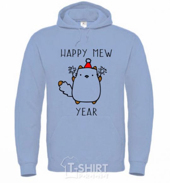 Men`s hoodie Happy Mew Year sky-blue фото