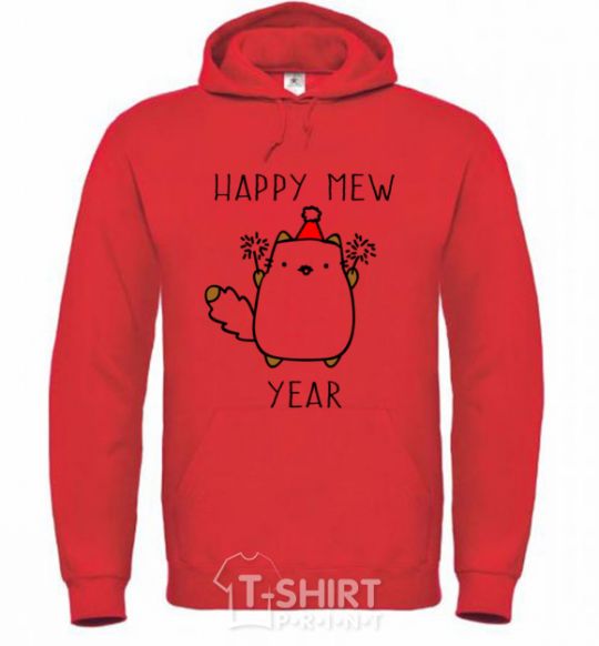 Мужская толстовка (худи) Happy Mew Year Ярко-красный фото